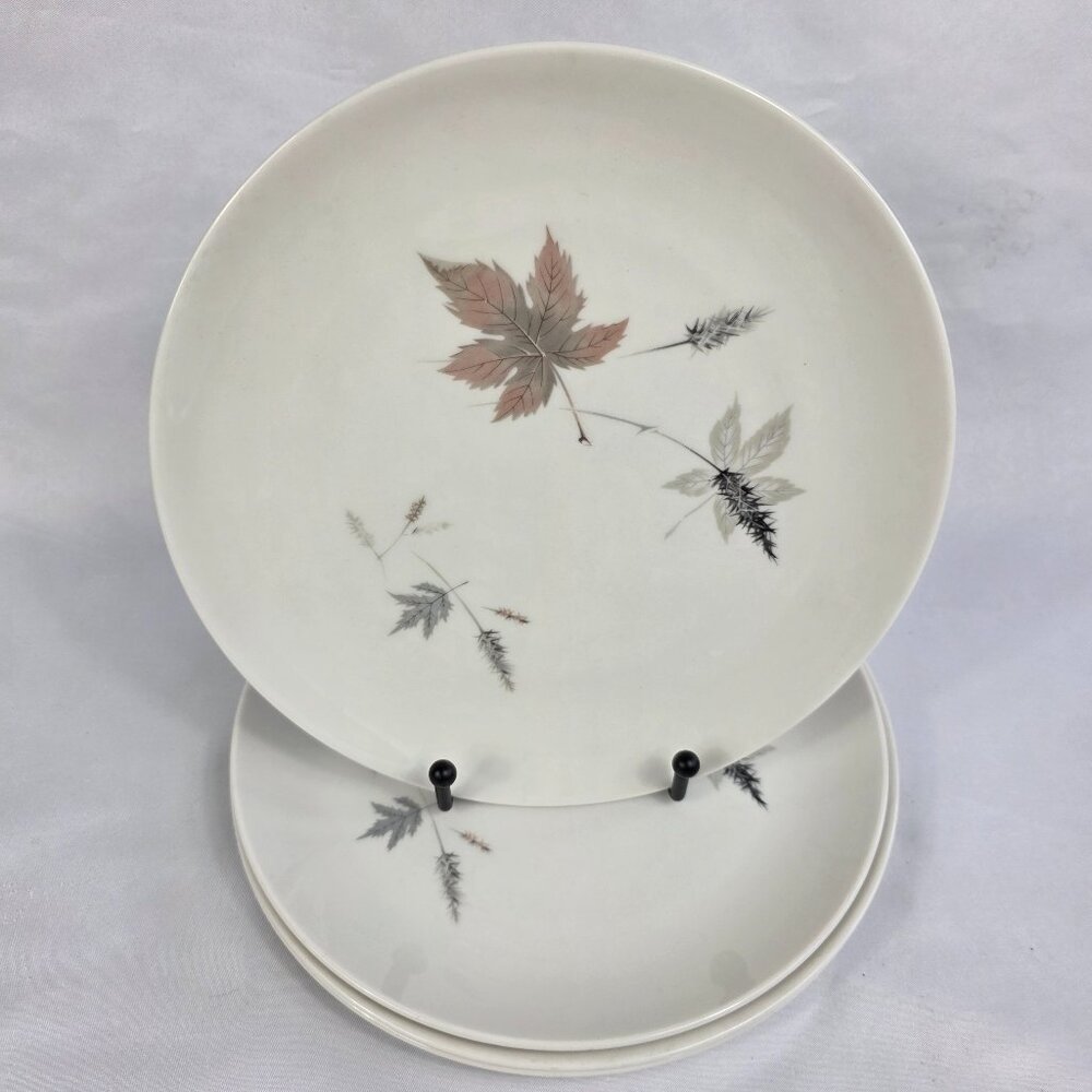 FOUR Royal Doulton Tumbling Leaves Salad Plates Gray & Pink Leaves